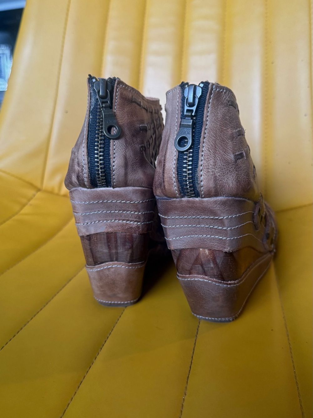 BED STU - Beige Brown Leather Platform Sandals - Picture 2 of 7